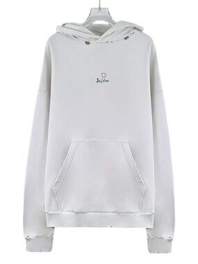 X30497 Balenciaga 23 models white ripped cotton hooded sweatshirt XS size 99 new